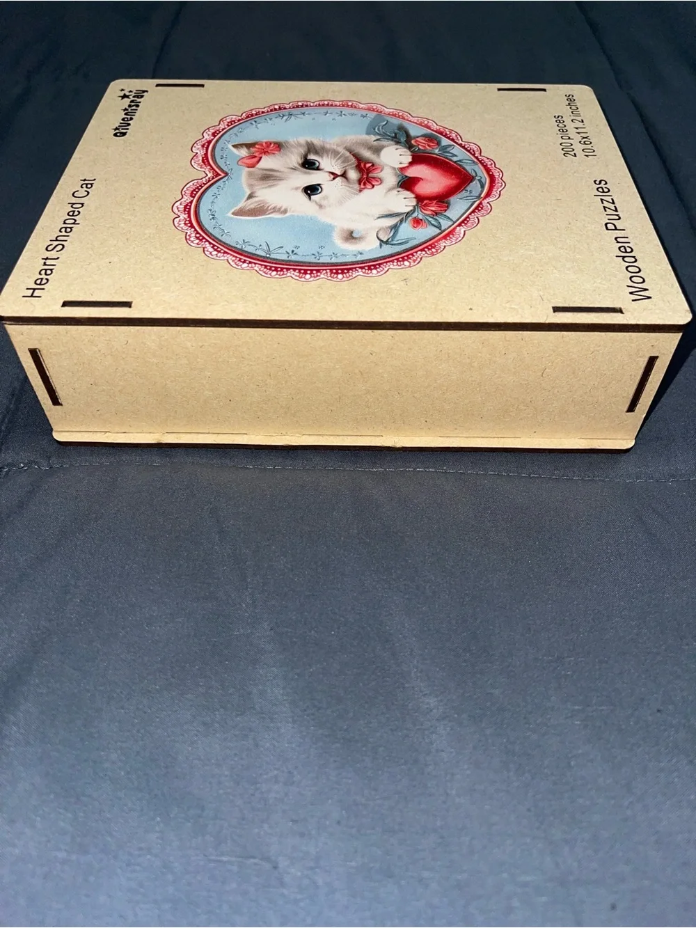 Pink Heart-Shaped Cat Wooden Puzzle - 200 Pieces + Wooden Box